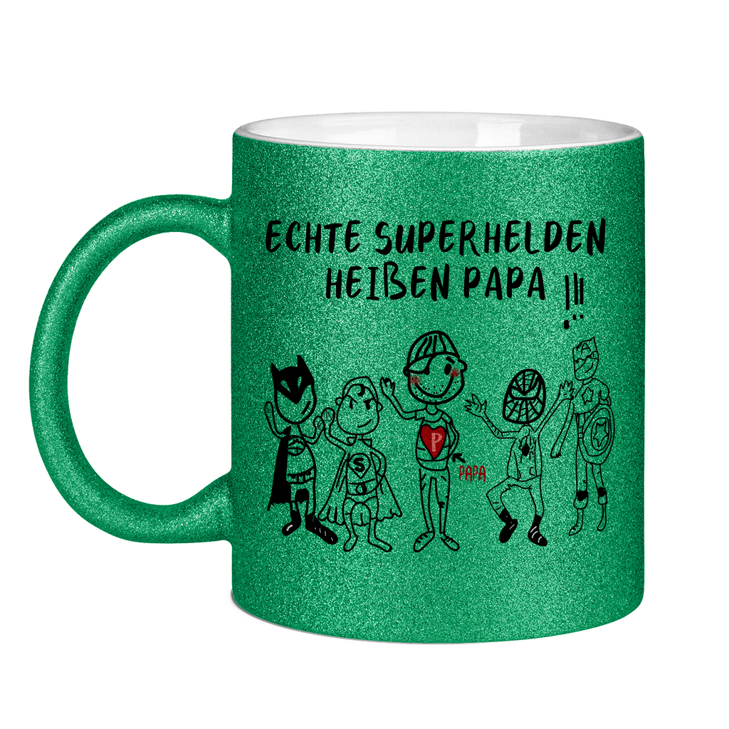 Echte Superhelden heißen Papa! - Glitzertasse Green Glitter One size