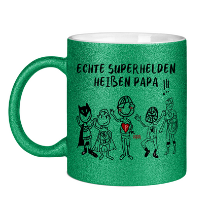 Echte Superhelden heißen Papa! - Glitzertasse