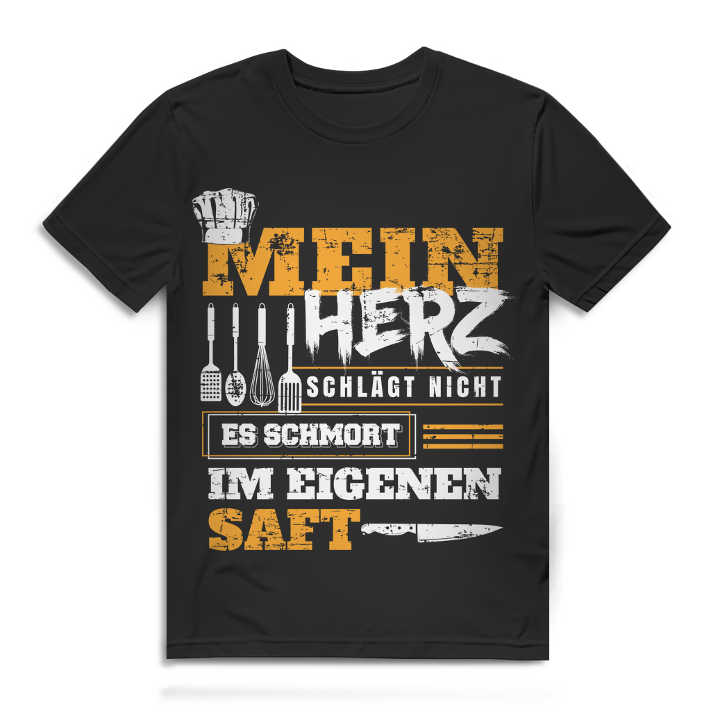 Koch Shirt Männer – Mein Herz schmort im eigenen Saft – Grill Spruch Funshirt Black