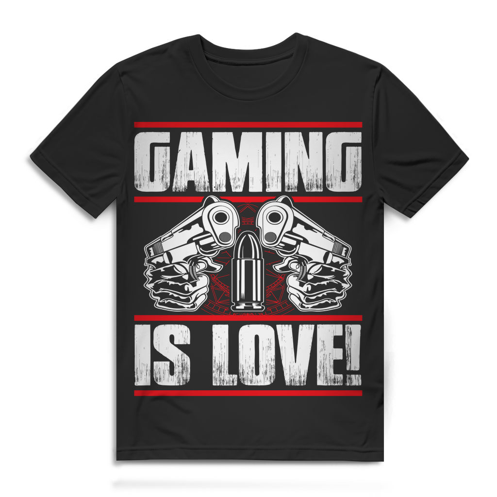 Gamer Shirt Herren – Gaming is Love Statement – Geschenk Zocker &amp; Shooter Fans Black