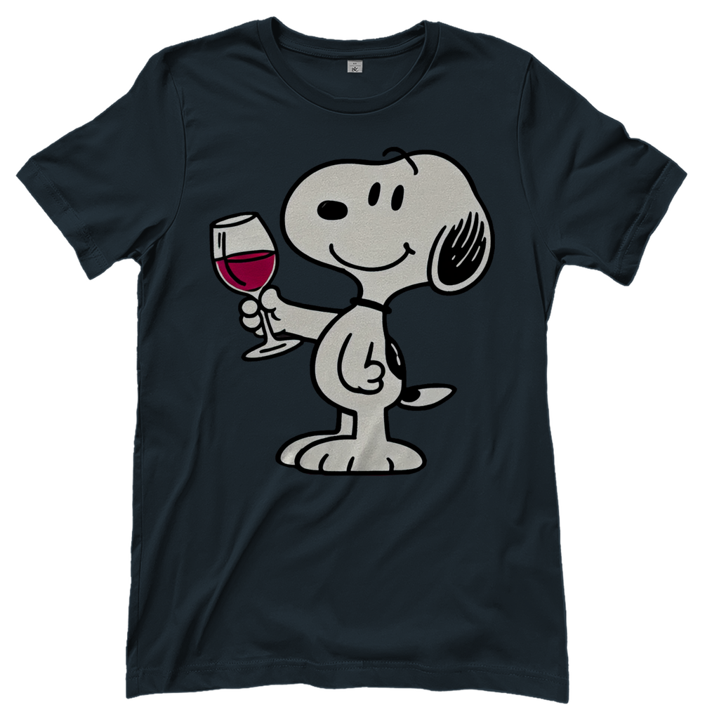 Snoopy mit Wein - Die Peanuts - Damenshirt Dark Grey Solid