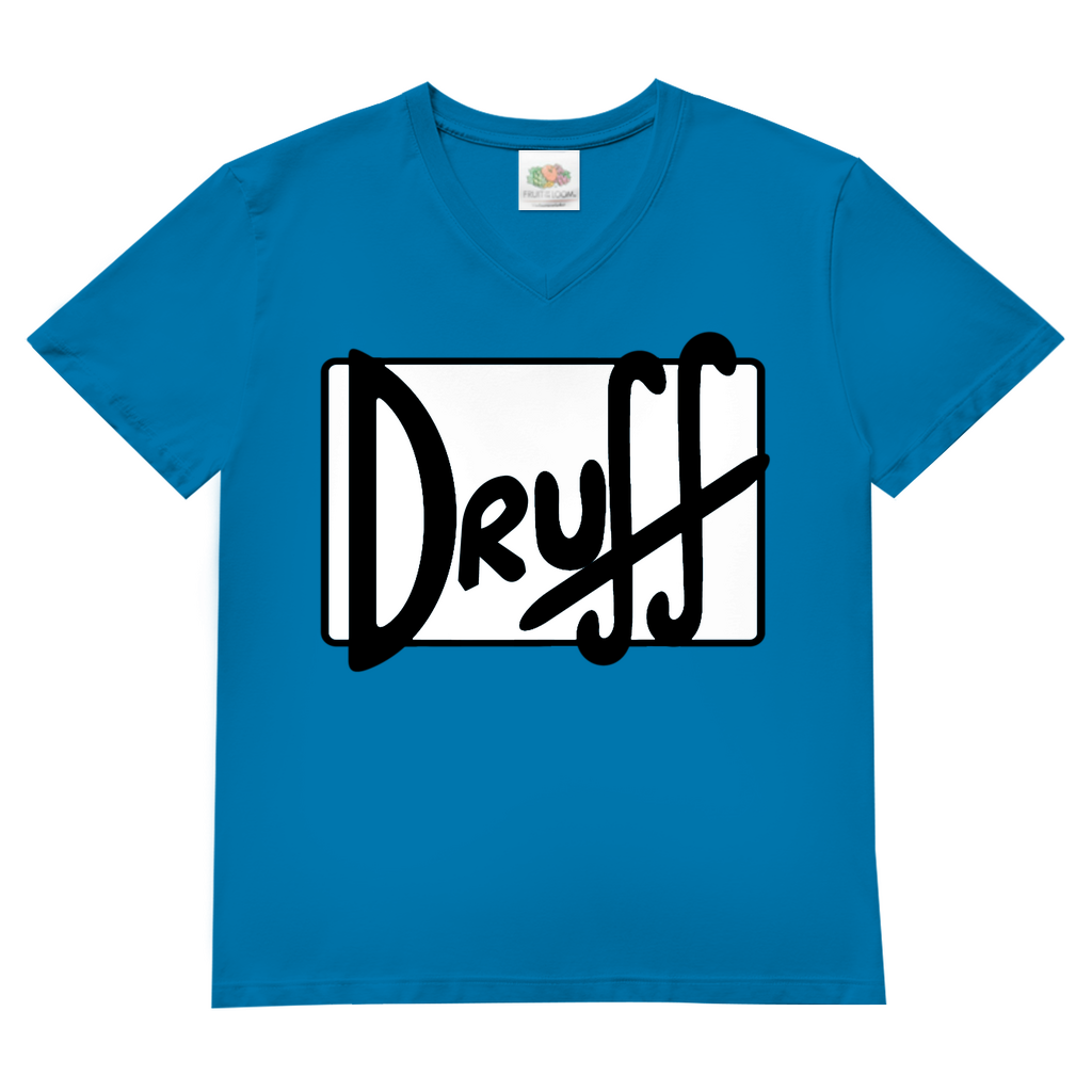 Herren V-Neck T-Shirt druﬀ – Bold Retro Logo Design im Cartoon-Style Azure Blue