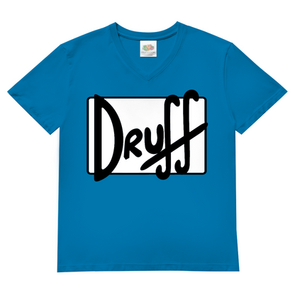 Herren V-Neck T-Shirt druﬀ – Bold Retro Logo Design im Cartoon-Style Azure Blue