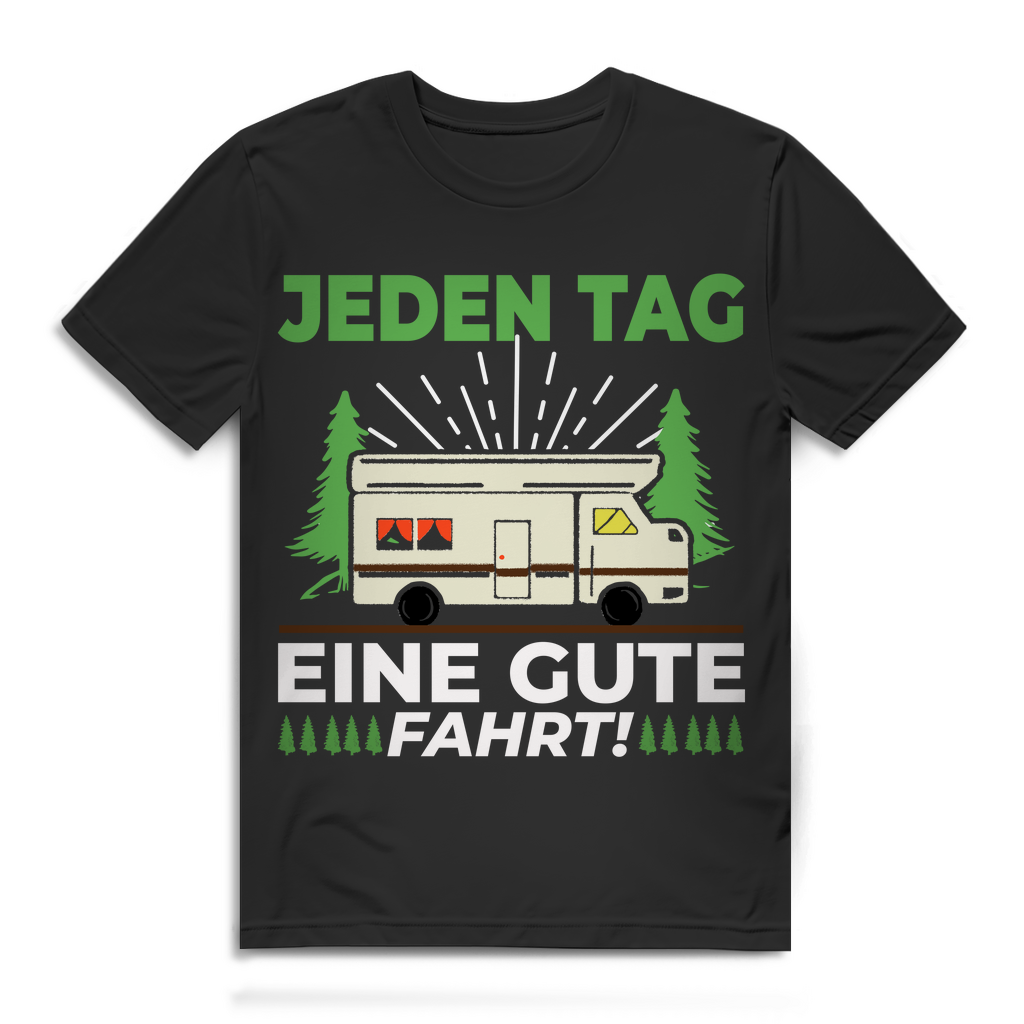 Herren T-Shirt Jeden Tag eine gute Fahrt Bio Baumwolle Camping Black