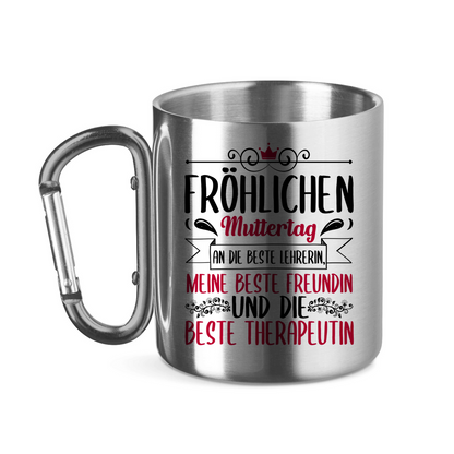Fröhlichen Muttertag an die beste Mutter - Edelstahltasse mit Karabinergriff