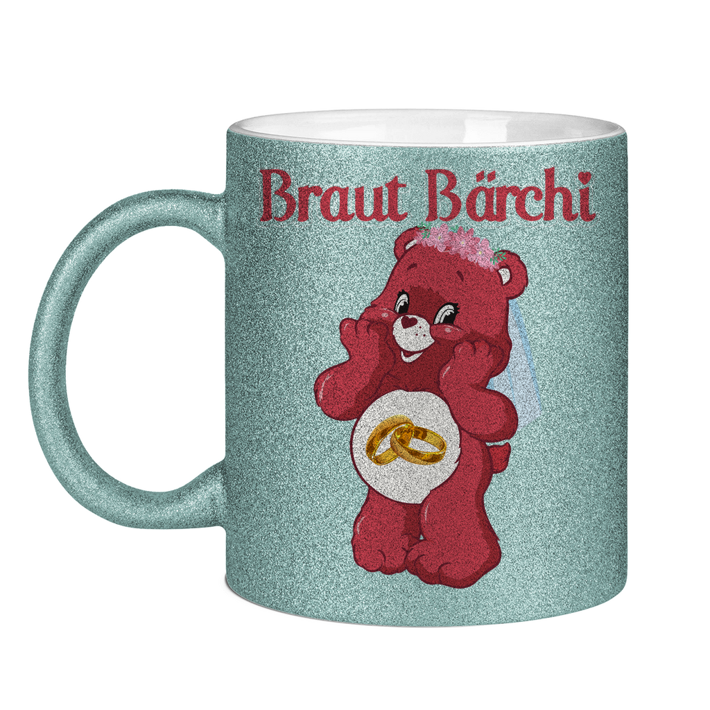 Braut Bärchi - Glücksbärchi - Glitzertasse Light Blue Glitter One size