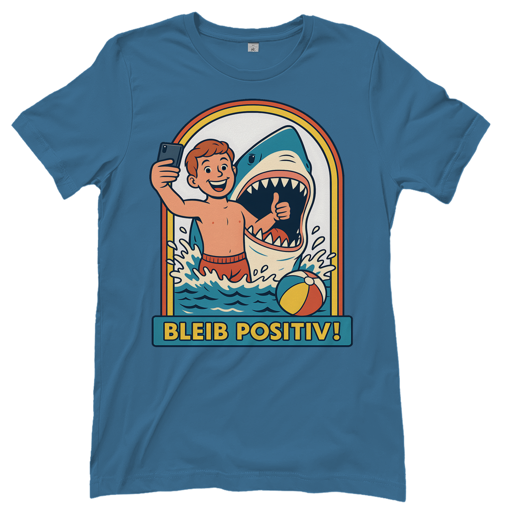 Bleib Positiv Hai Selfie Retro - Damen T-Shirt Stone Blue