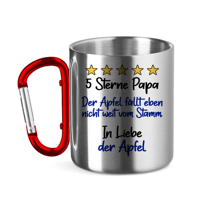 5 Sterne Papa in liebe der Apfel - Edelstahltasse mit Karabinergriff