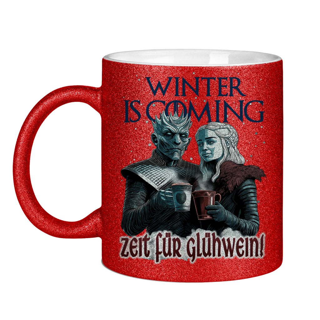 Winter is coming - Zeit für Glühwein - Glitzertasse Red Glitter One size