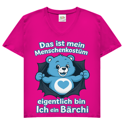 Damen V-Neck T-Shirt Menschenkostüm eigentlich bin ich ein Bärchi Fuchsia