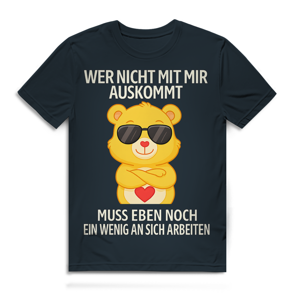 Herren Premium Bio T-Shirt Glücksbärchi Bär – Wer nicht mit mir auskommt Spruch Dark Grey Solid