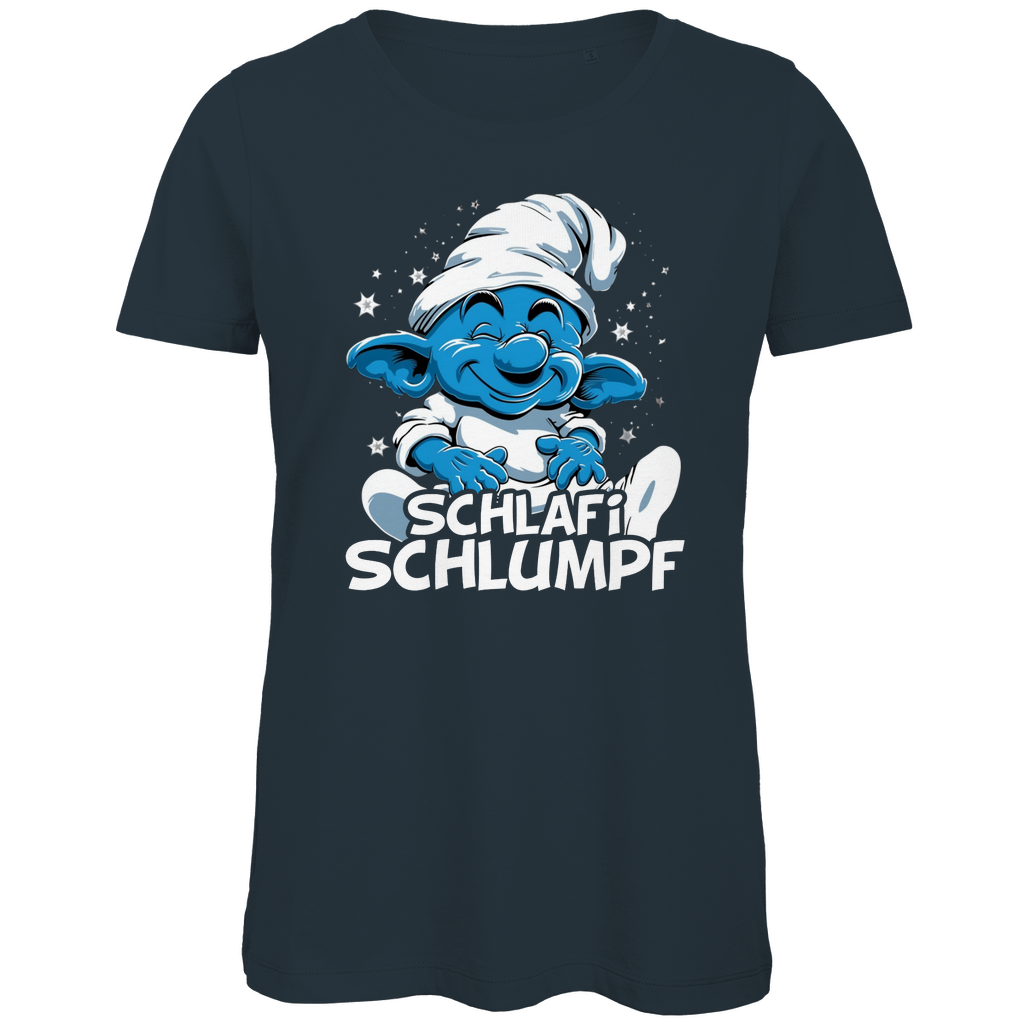 Schlafi Schlumpf Grafik - Damen Premium Bio T-Shirt Dark Grey