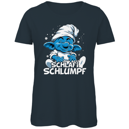 Schlafi Schlumpf Grafik - Damen Premium Bio T-Shirt Dark Grey