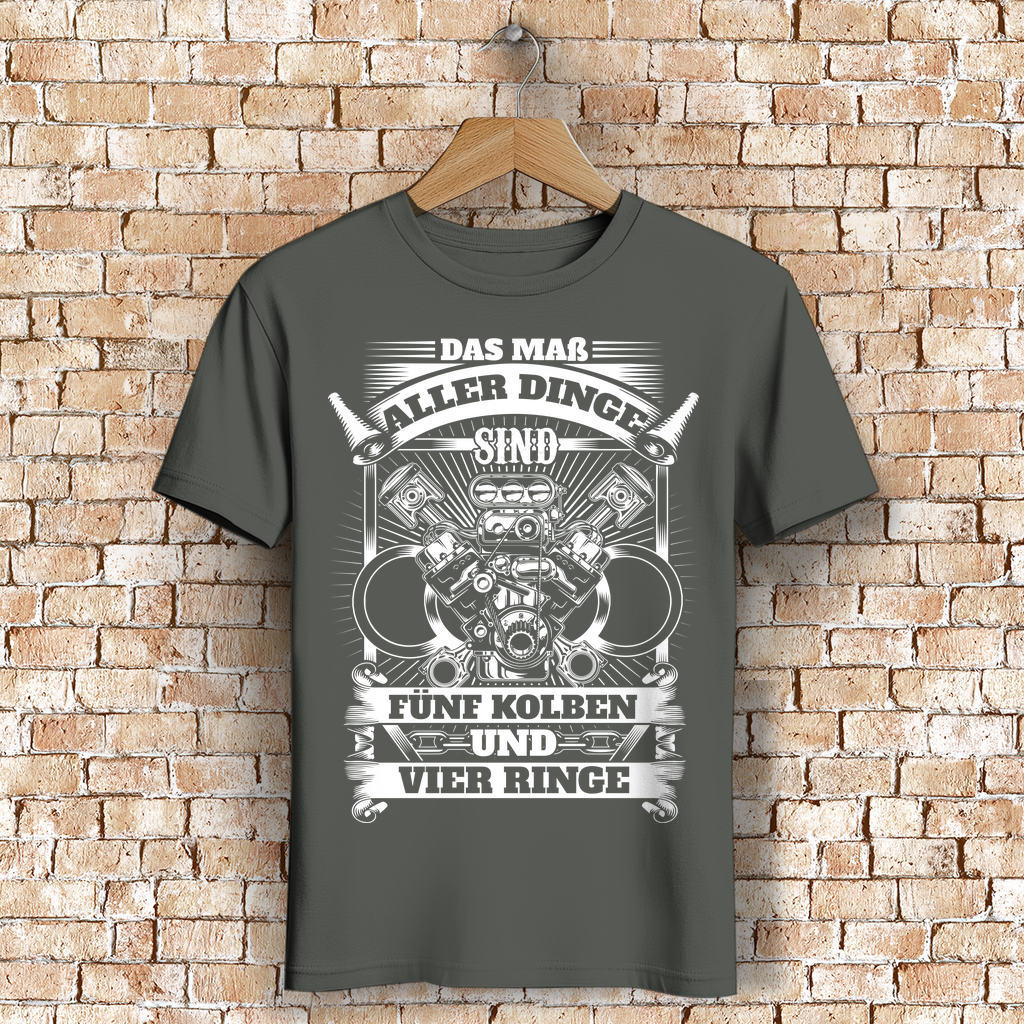 Fünfzylinder Herren Shirt – Männer T-Shirt mit Kolben-Motiv und 4 Ringen