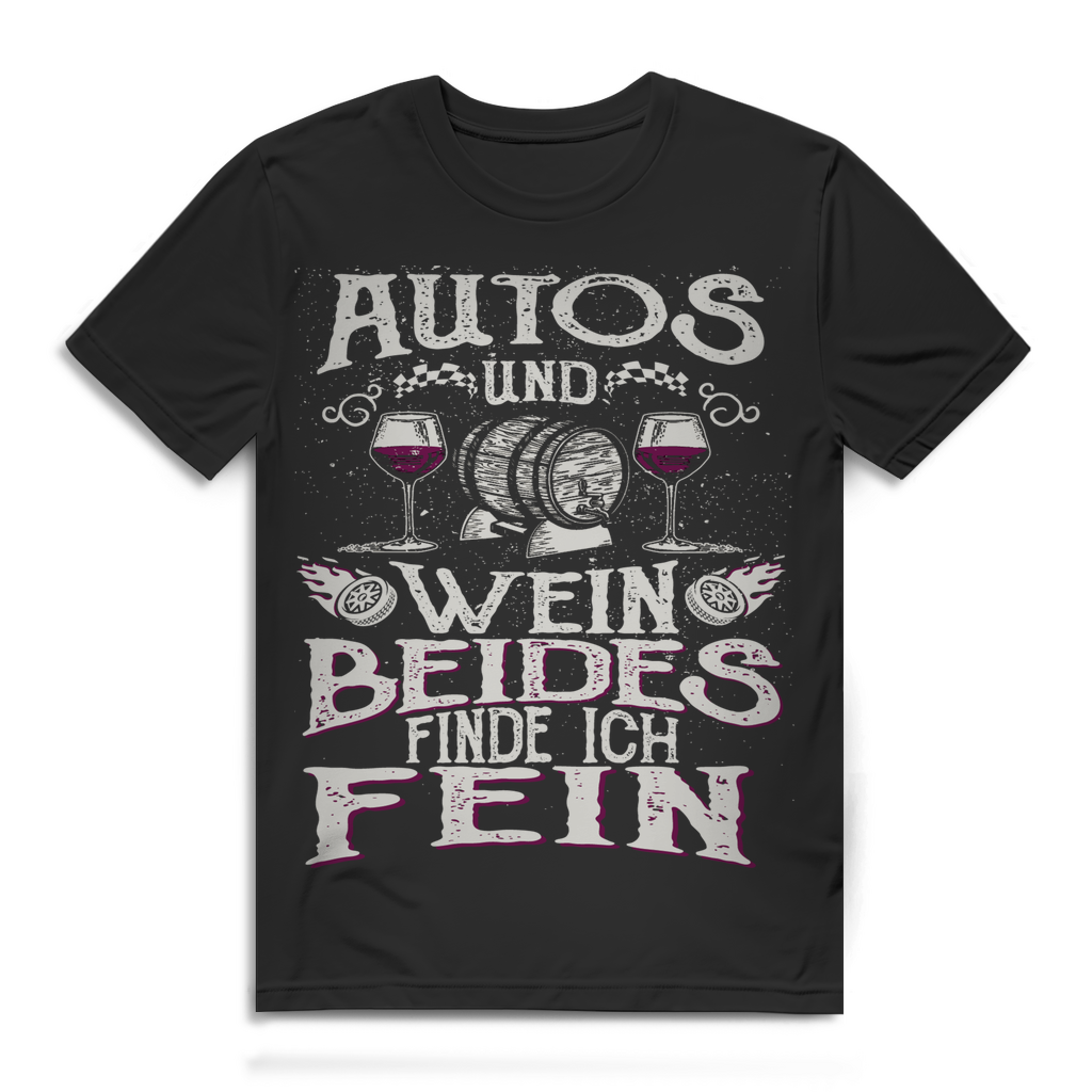 Autos und Wein Shirt Männer – Lustiges Autofan Funshirt mit Weinfass Motiv