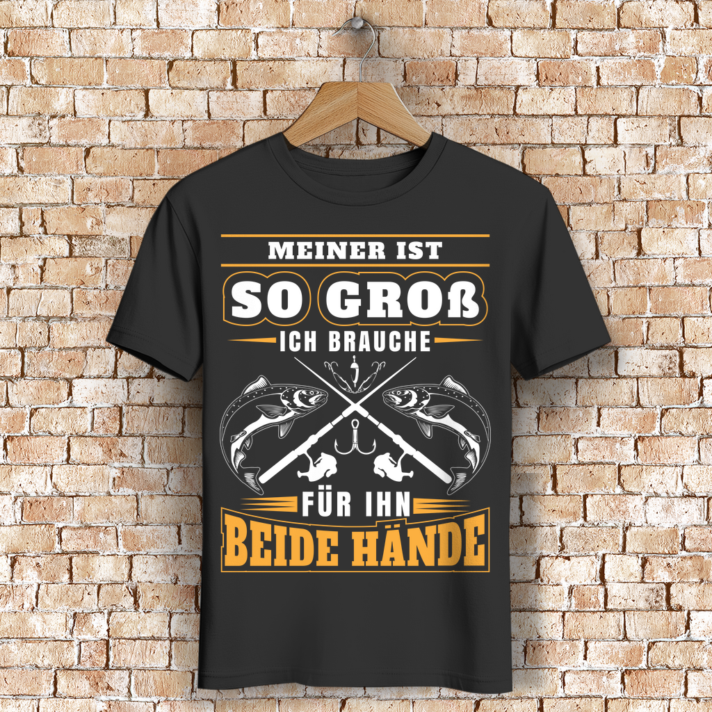Meiner ist so groß – Lustiges Angler T-Shirt mit Spruch – Bio Baumwolle Herren