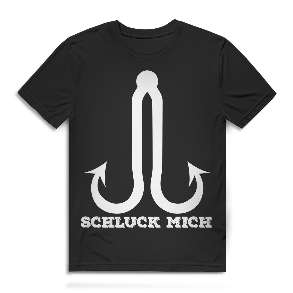 Herren T-Shirt Schluck mich Angelhaken Angler Spruch Bio Baumwolle Black