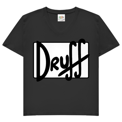 Damen V-Neck T-Shirt druﬀ – Bold Retro Logo Design im Cartoon-Style Black