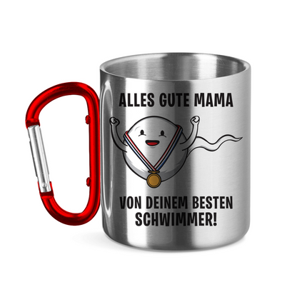 Alles gute Mama von deinem besten Schwimmer! - Edelstahltasse mit Karabinergriff
