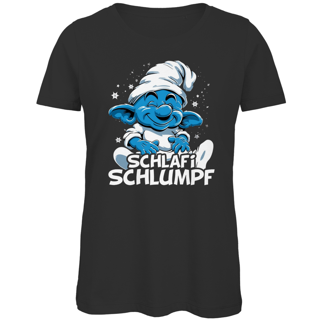 Schlafi Schlumpf Grafik - Damen Premium Bio T-Shirt Black