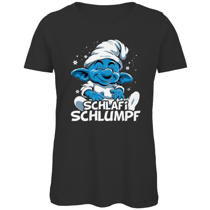 Schlafi Schlumpf Grafik - Damen Premium Bio T-Shirt Black