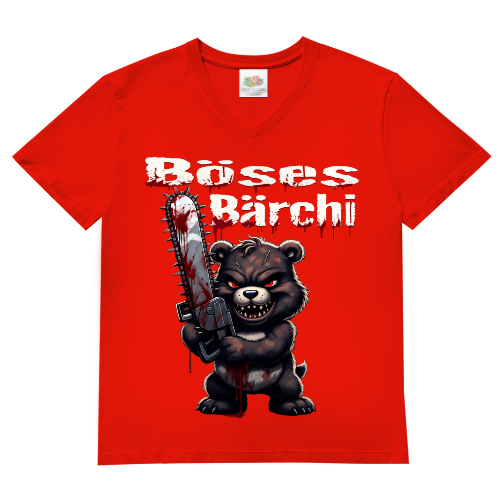 Böses Bärchi Kettensäge Herren V-Neck T-Shirt Red