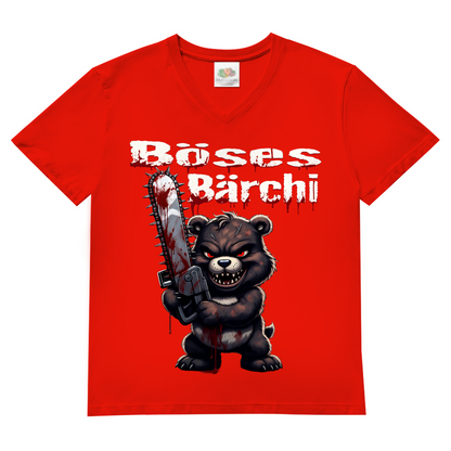 Böses Bärchi Kettensäge Herren V-Neck T-Shirt Red