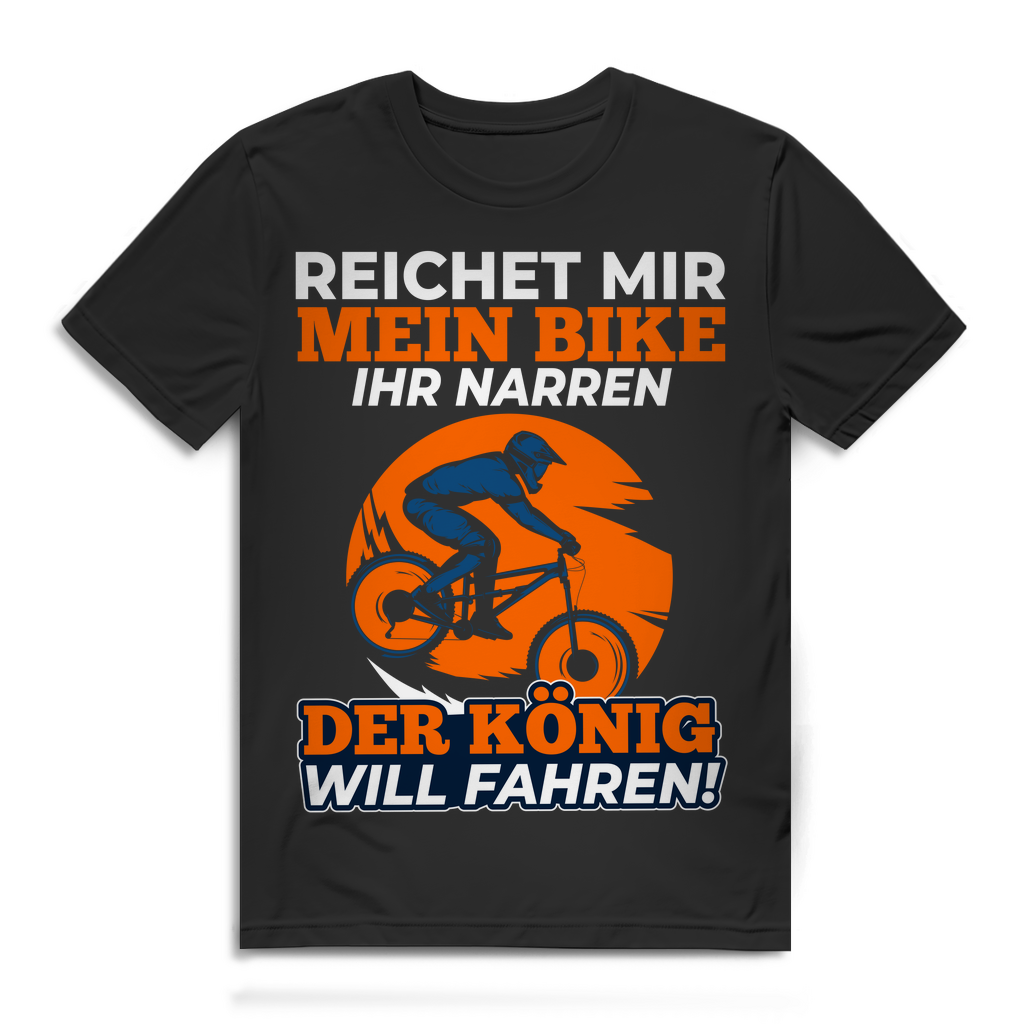 Lustiges Mountainbike Herren Shirt – Der König will fahren Bio Baumwolle Black