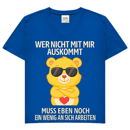 Damen V-Neck T-Shirt Muss an sich Arbeiten Glücksbärchi Royal Blue