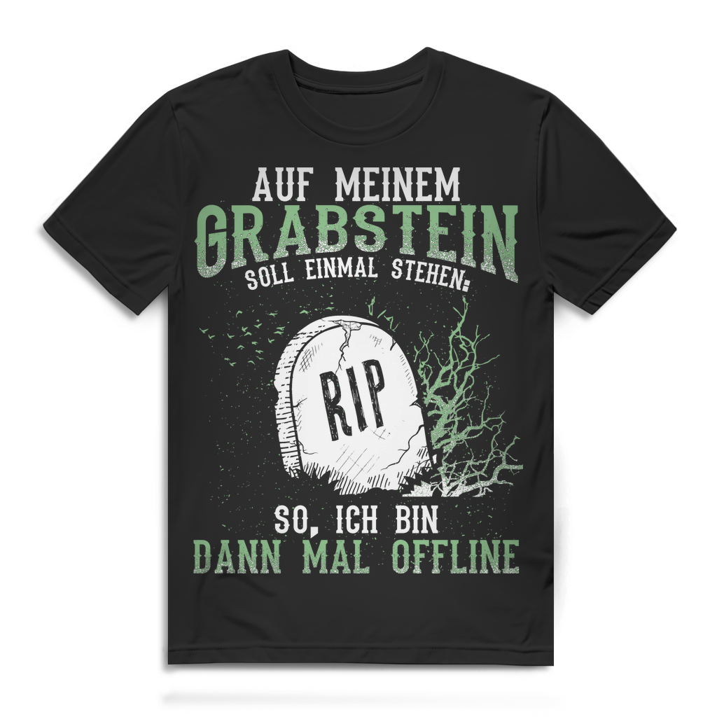 Lustiges Herren T-Shirt – So ich bin dann mal offline – Grabstein Internet Humor Black