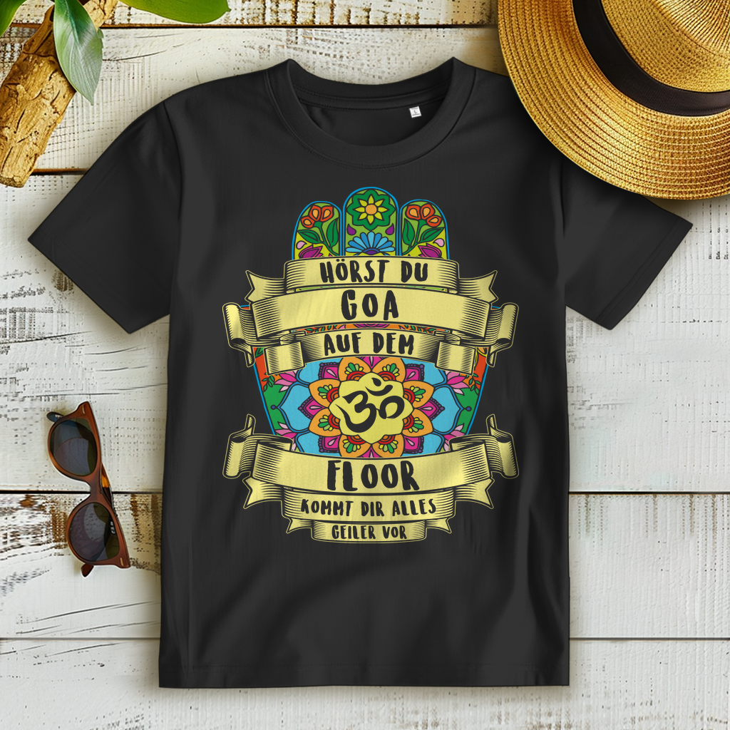 Spirituelles Goa Festival Shirt – Om Hamsa Hand Damen für den Dancefloor