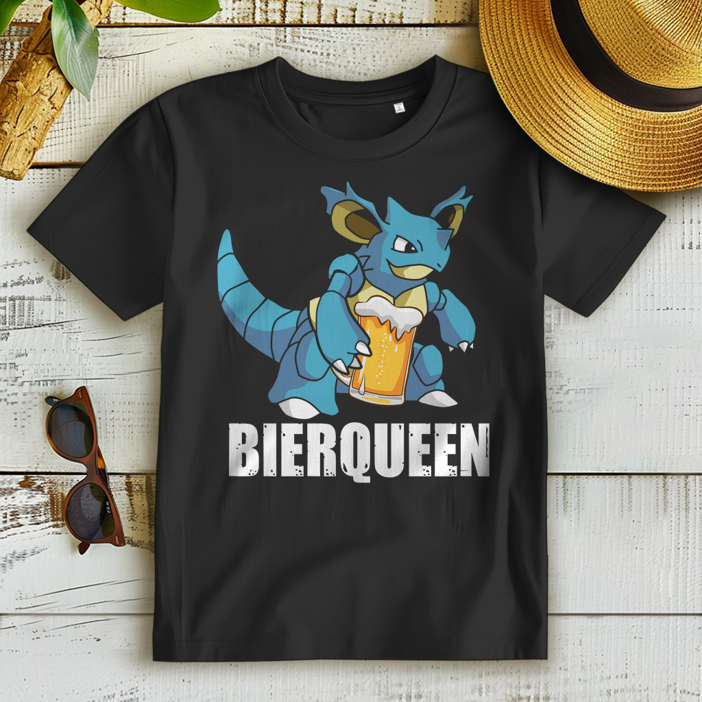 Bierqueen T-Shirt Damen – Lustiges Suffshirt mit Bier Spruch und Gaming Look Black
