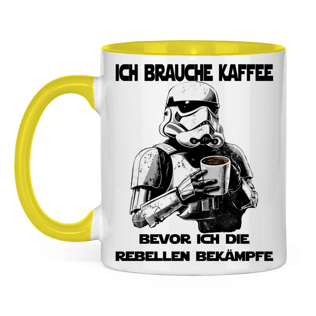 Ich brauche Kaffee bevor ich die Rebellen bekämpfe - Tasse zweifarbig Yellow