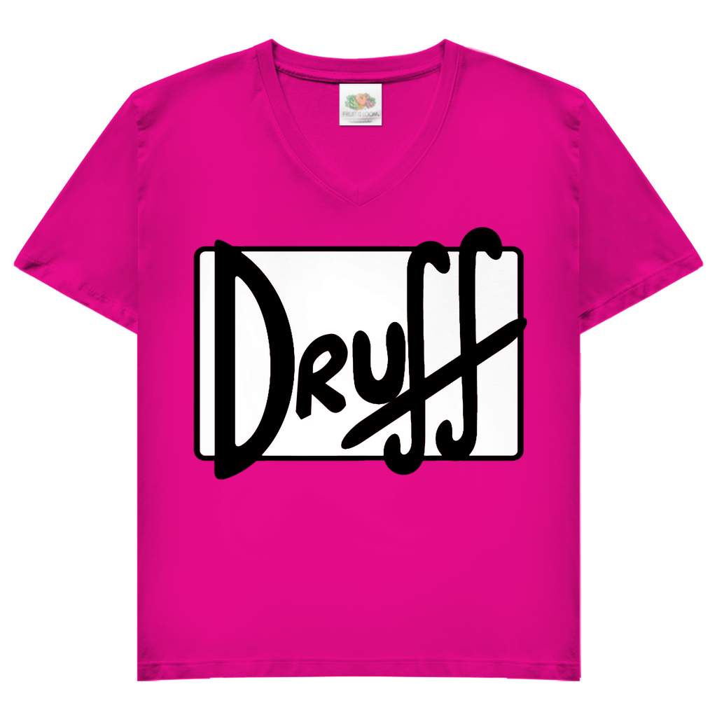 Damen V-Neck T-Shirt druﬀ – Bold Retro Logo Design im Cartoon-Style Fuchsia