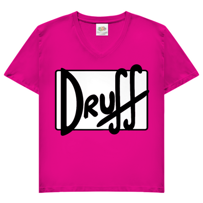 Damen V-Neck T-Shirt druﬀ – Bold Retro Logo Design im Cartoon-Style Fuchsia