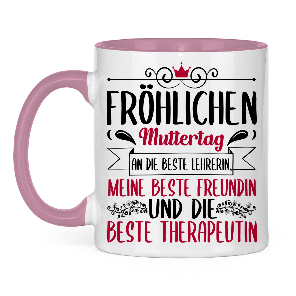 Fröhlichen Muttertag an die beste Mutter - Tasse zweifarbig Pink