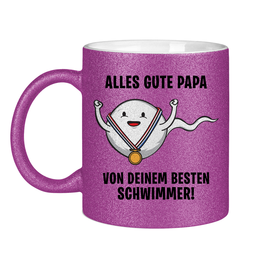Alles gute Papa von deinem besten Schwimmer! - Glitzertasse Purple Glitter One size