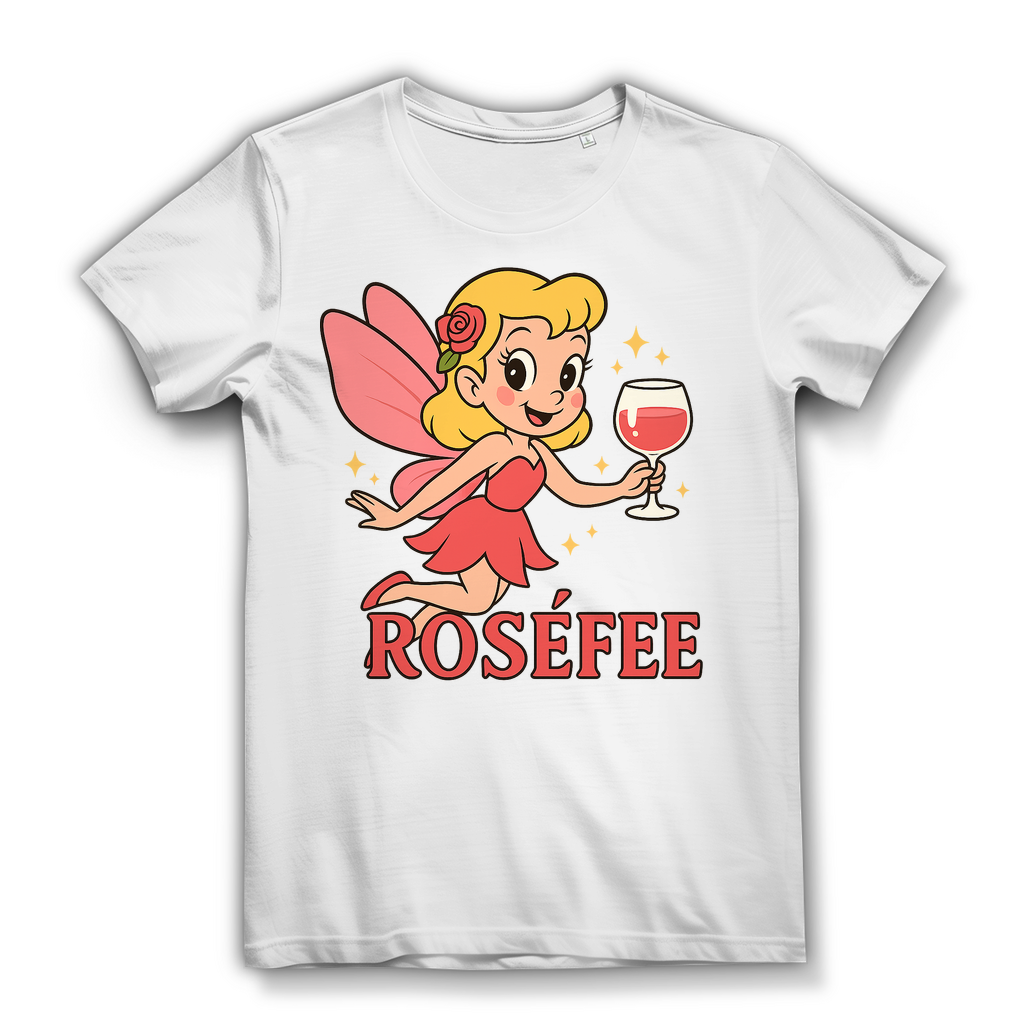 Damen Premium Bio T-Shirt ROSÉFEE – Rosé Wein Fee Motiv aus 100 % Bio-Baumwolle