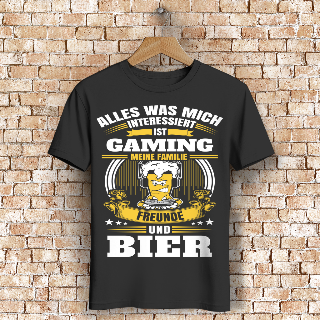 Gaming T-Shirt Männer – Familie, Freunde, Zocken &amp; Bier – Bio Baumwolle