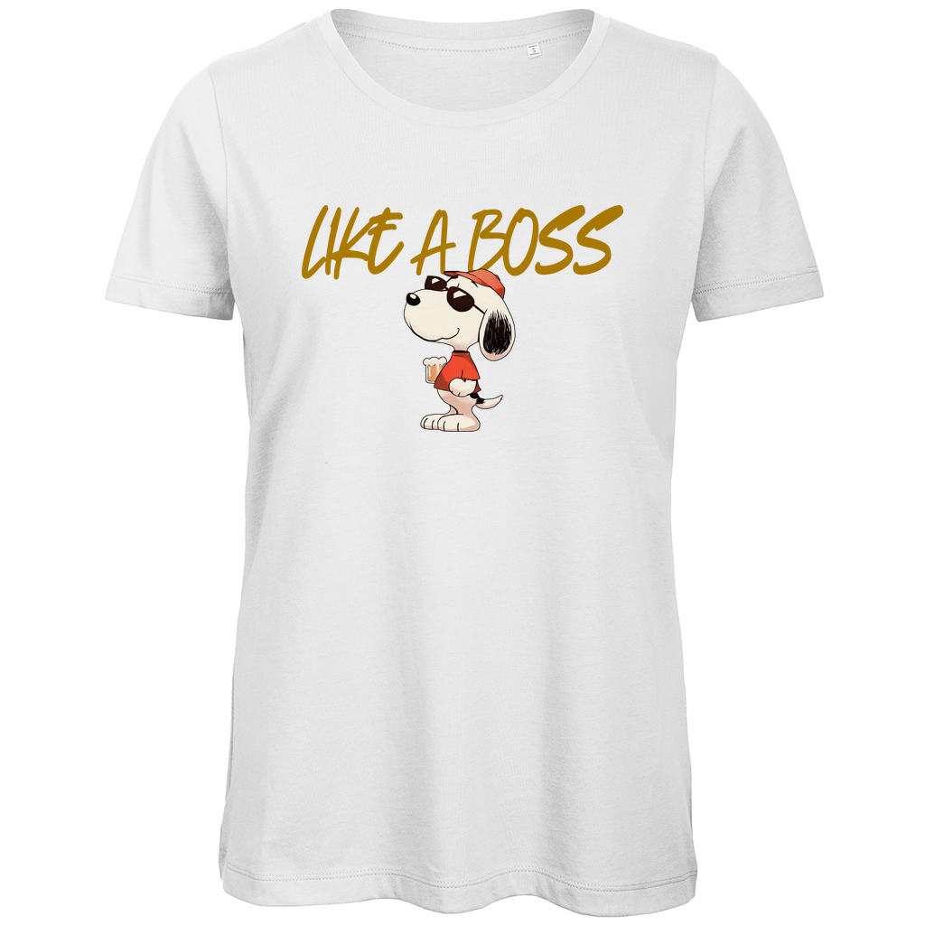 Peanuts Snoopy mit Bier Like a Boss - Damen Premium Bio T-Shirt White