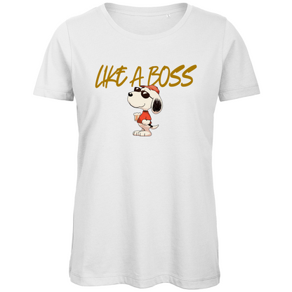 Peanuts Snoopy mit Bier Like a Boss - Damen Premium Bio T-Shirt White