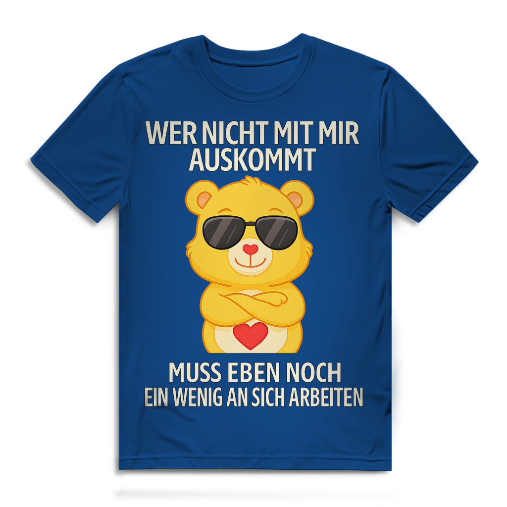 Herren Premium Bio T-Shirt Glücksbärchi Bär – Wer nicht mit mir auskommt Spruch Royal Blue