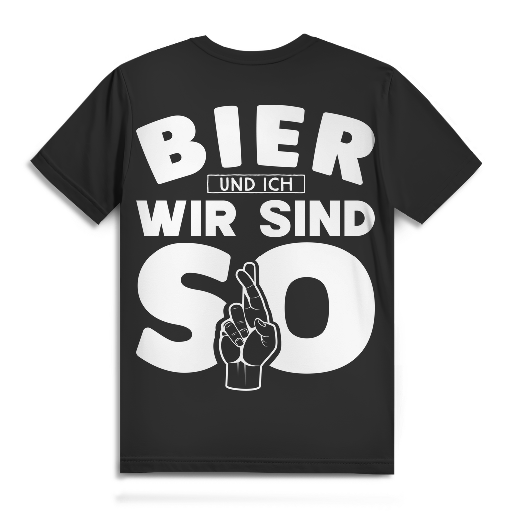 Bier und ich wir sind so Shirt mit Handzeichen – Männer Funshirt mit Rückendruck Black