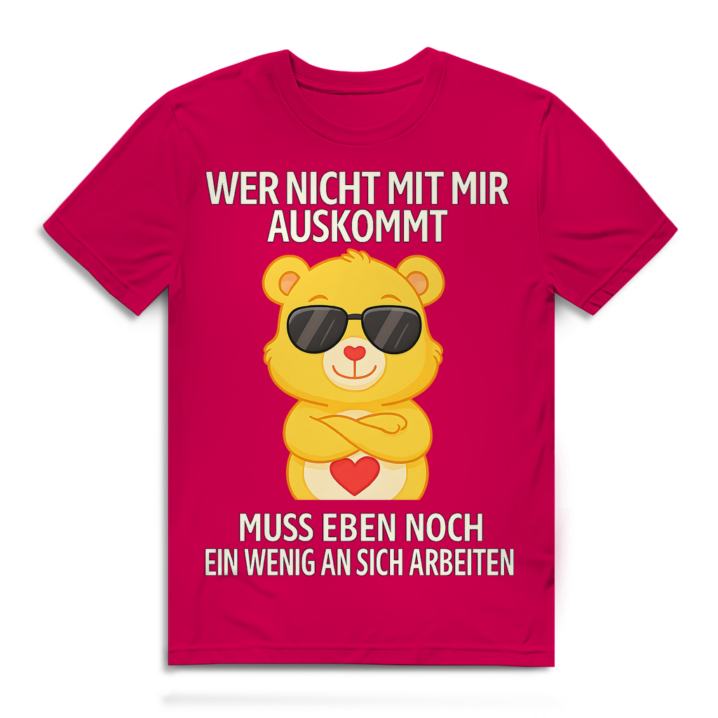 Herren Premium Bio T-Shirt Glücksbärchi Bär – Wer nicht mit mir auskommt Spruch Fuchsia