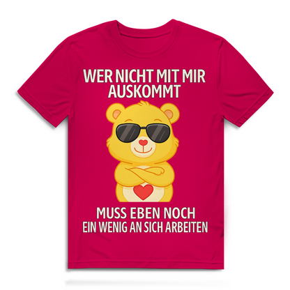 Herren Premium Bio T-Shirt Glücksbärchi Bär – Wer nicht mit mir auskommt Spruch Fuchsia
