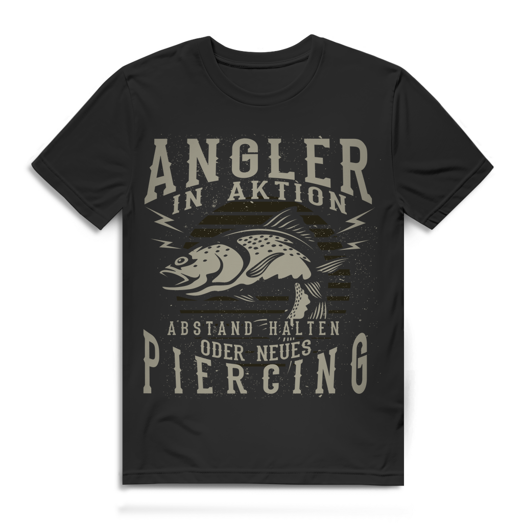 Herren T-Shirt Angler in Aktion Abstand halten oder neues Piercing Black