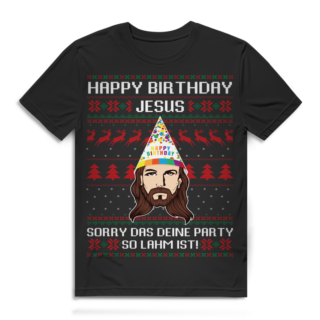 Ugly Christmas Shirt Männer – Happy Birthday Jesus Party Lahm Weihnachten Black