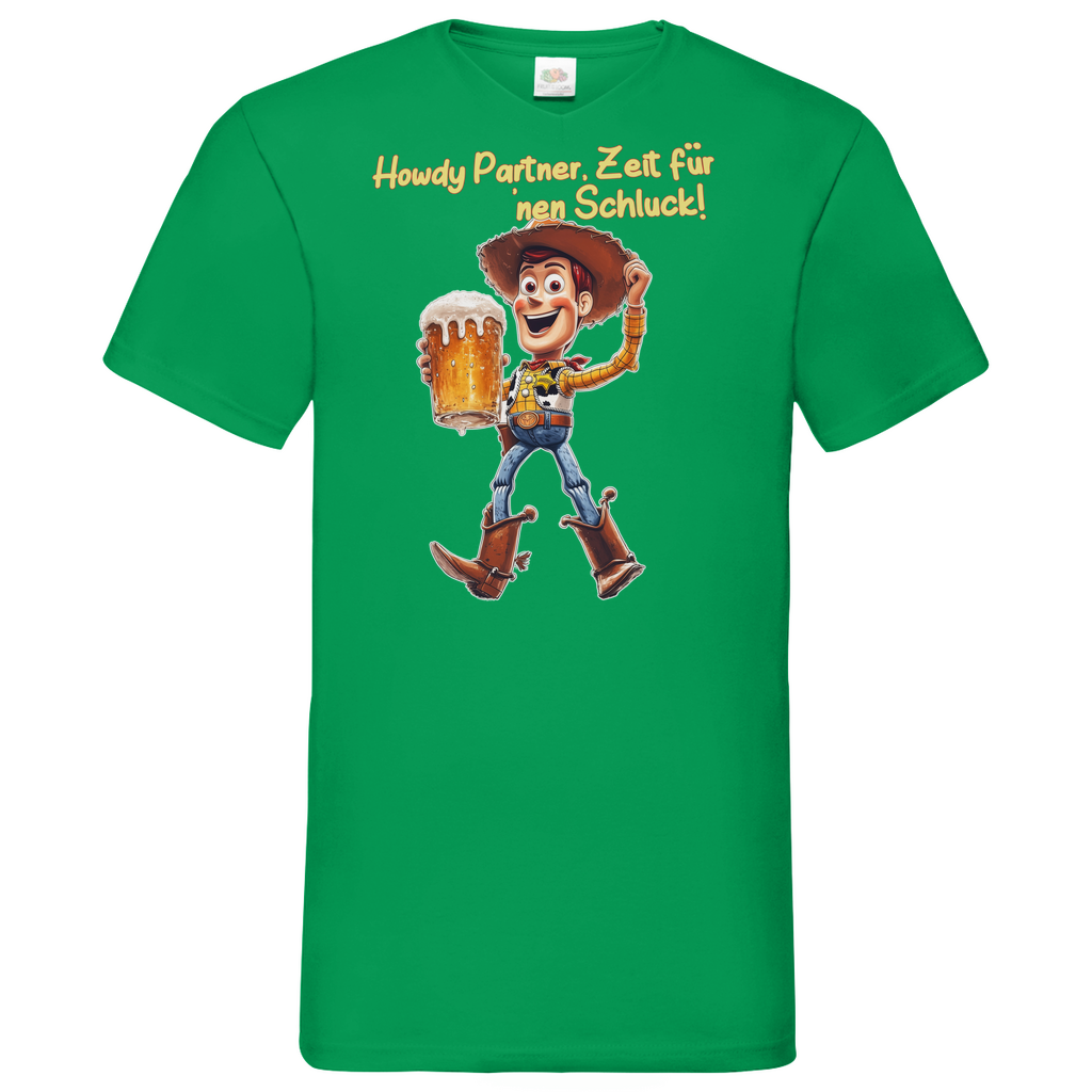 Howdy Partner Zeit für nen Schluck - Woody Toy Story - Herren V-Neck Shirt Kelly Green