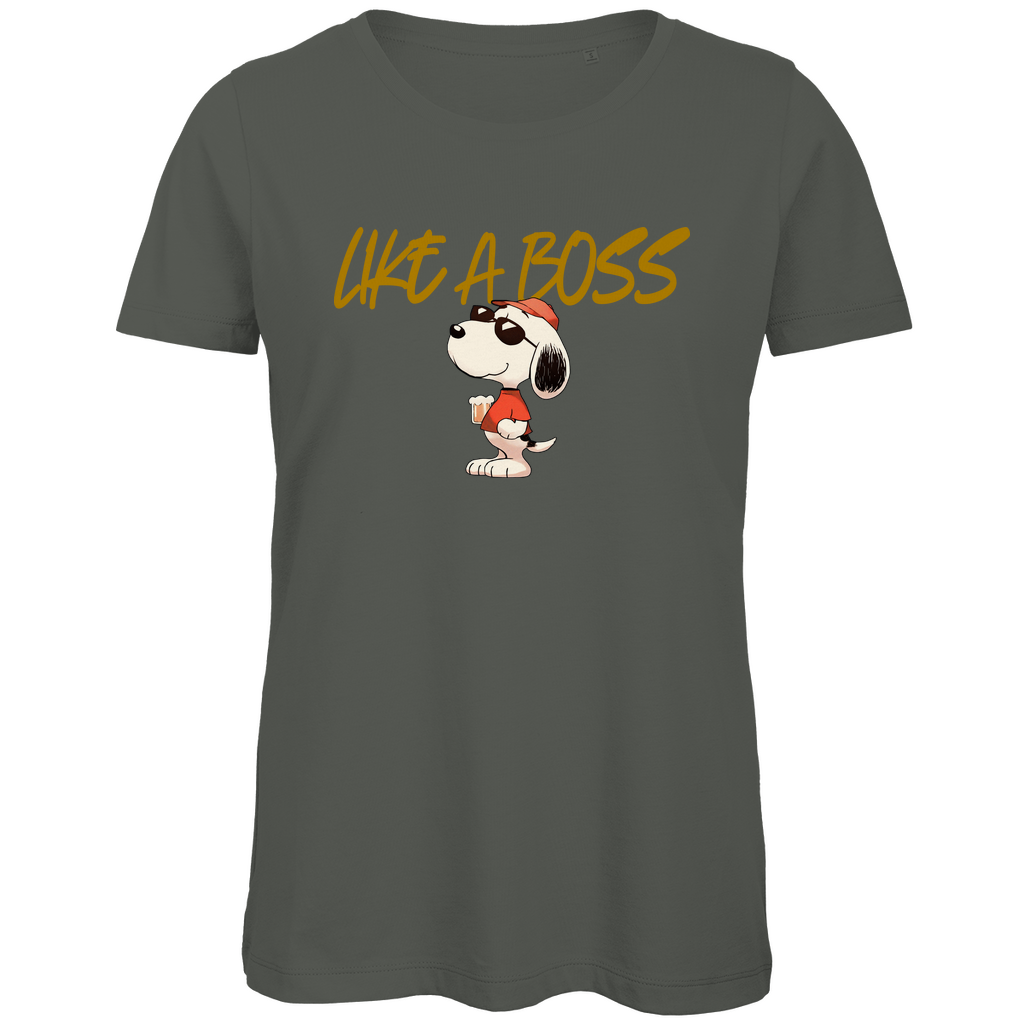 Peanuts Snoopy mit Bier Like a Boss - Damen Premium Bio T-Shirt Millennial Khaki