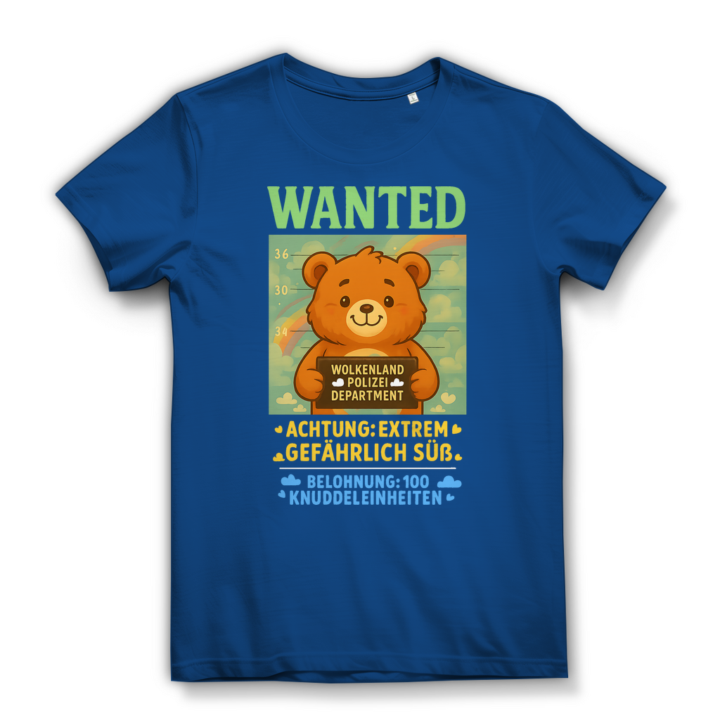 Damen Premium Bio T-Shirt Wanted Glücksbärchi Wolkenland Extrem Gefährlich Süß Royal Blue